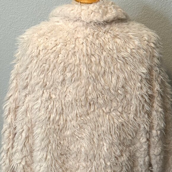 Express Cream Faux Fur Jacket Coat Furry Medium Large Short Teddy Fun - Picture 5 of 9